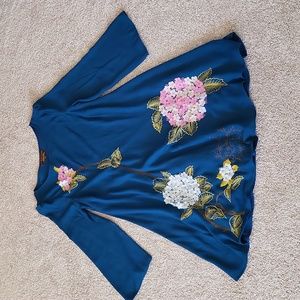 Anthropologie floral teal dress